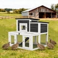 thumbnail image 1 of Outdoor 2-Tier 2-Room Quail Hutch with Brooder Box & Activity Area, Openable Asphalt Roof, Black with White, 1 of 8