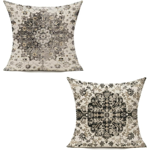 Outdoor 20x20 Set of 2 Throw Pillow Covers Boho Black Decorative Spring Farmhouse Bohemian Carpet Gray Floral Farmhouse Home Decor for Living Room Bedroom Bed Cushion Cases
