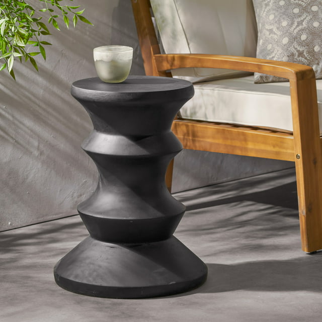Outdoor 22" Light-Weight Concrete Side Table, Black