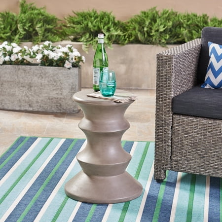 Outdoor 22" Light-Weight Concrete Side Table, Light Grey
