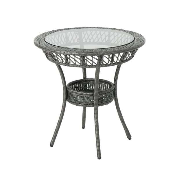 Outdoor 27" Glass Top Wicker Dining Table, Grey