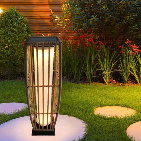 Aria Home 27" Solar Rattan Lantern Floor Lamp Outdoor LED Weaving Garden Light