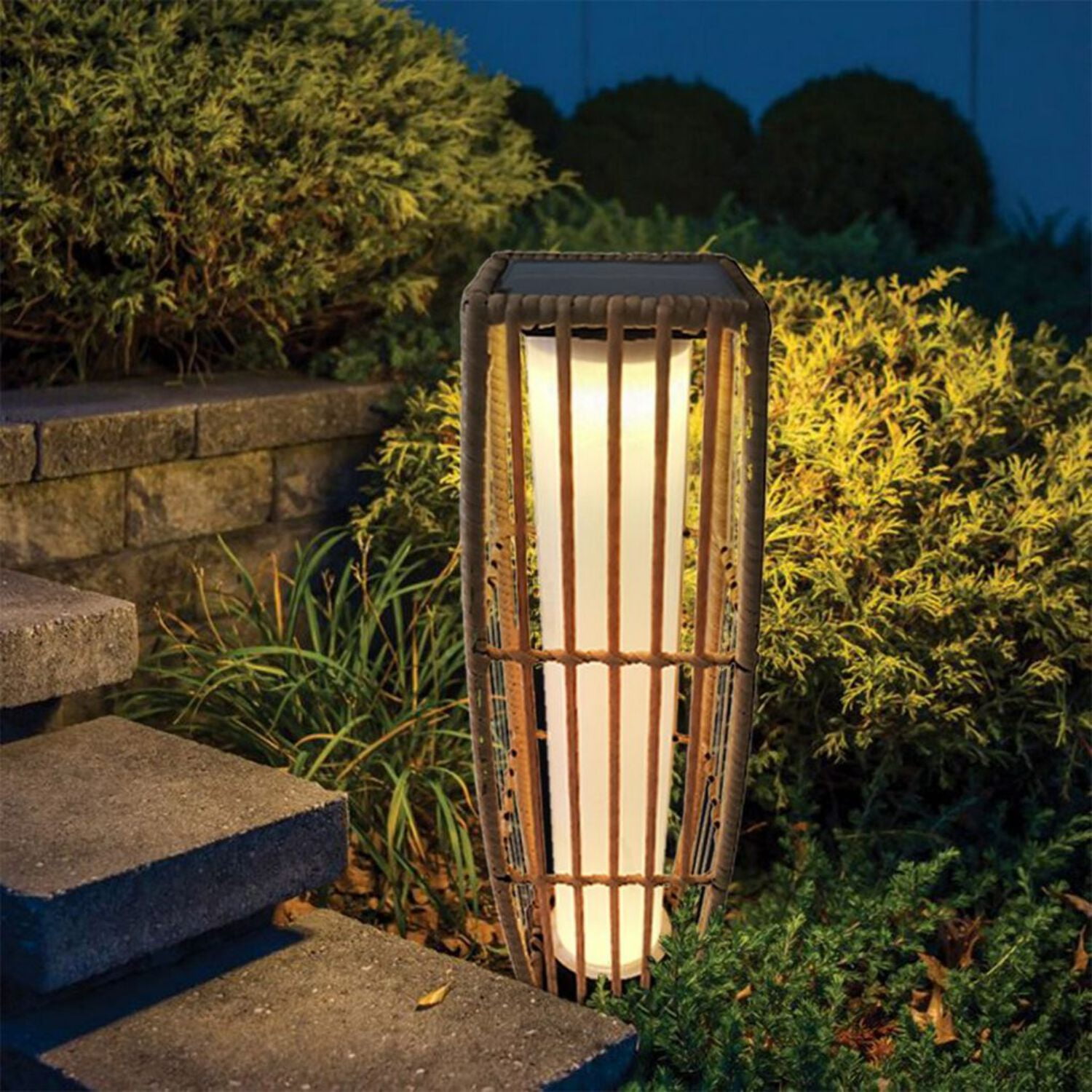 Outdoor 27" Brown Rattan Solar Powered LED Floor Lantern
