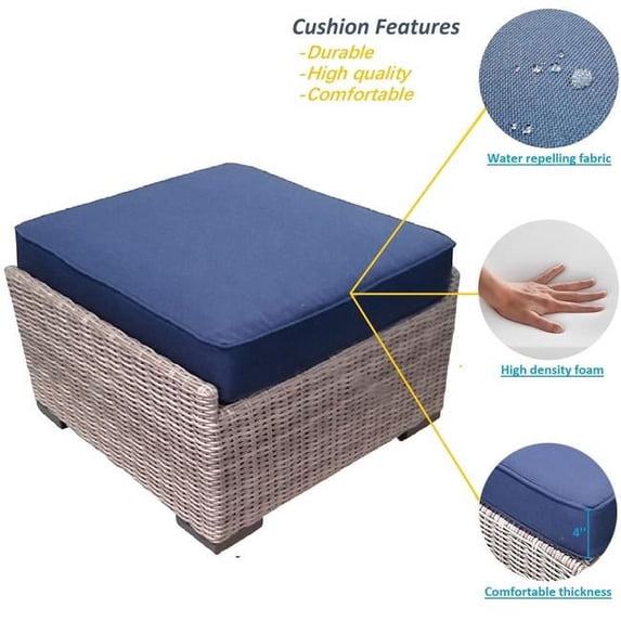 Outdoor 27 in. Wicker Ottoman with UV and Weather Resistant Cushion