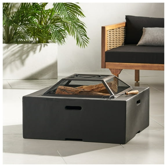 Outdoor 29" Square MgO Wood-Burning Fire Pit, Dark Grey Finish, Durable Construction, Perfect for Patio, Garden, Backyard Outdoor Fireplace