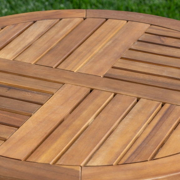 Outdoor 3 Piece Acacia Wood/ Wicker Bistro Set with Cushions, Teak,Beige,Multibrown