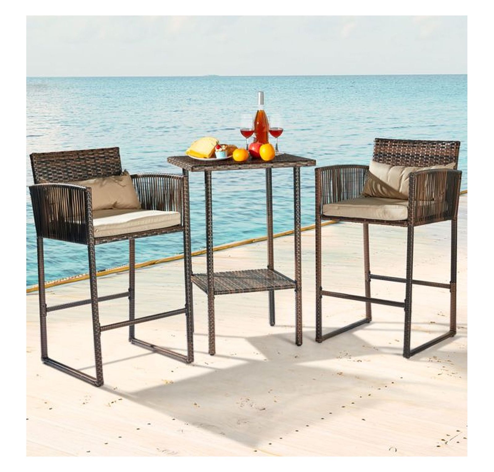 Outdoor 3 Piece Patio Bar Set, Bar Height Bistro Table Set for 2 People ...