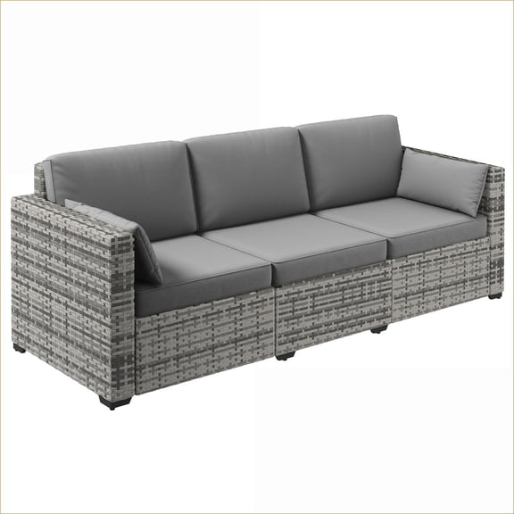 Outdoor 3-Seat Patio Sofa, PE Rattan Wicker Deep Seating with Cushions for Patio Backyard Balcony | slate gray | Steel