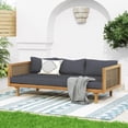 thumbnail image 1 of Outdoor 3-Seater Daybed with Rattan Arms & Dark Gray Cushions | Acacia Wood | Dark Gray, 1 of 13