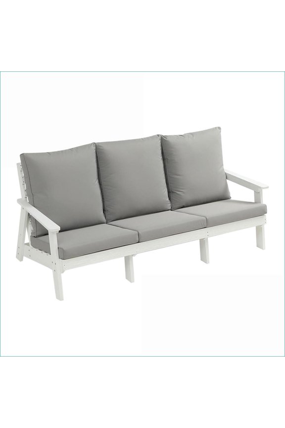 Outdoor 3 Seater Sofa | Modern Weatherproof Wood Grain for Patio Garden | Off-white | Solid Back