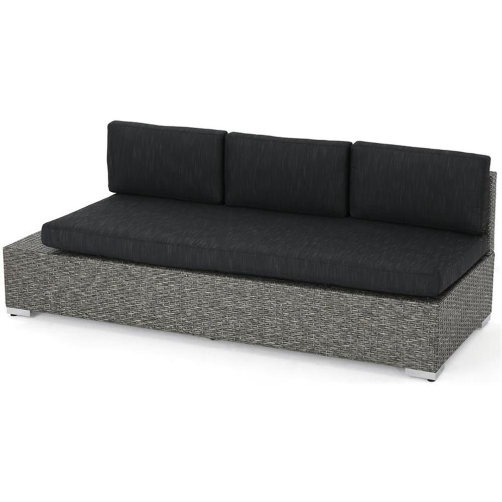 Outdoor 3-Seater Wicker Sofa with Dark Grey Cushions