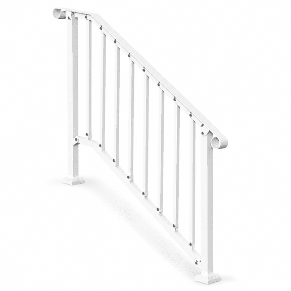 Outdoor 3 Step Stair Hand Rail Kit Adjustable Carbon Steel Railing for Concrete Porch Deck and Garage White