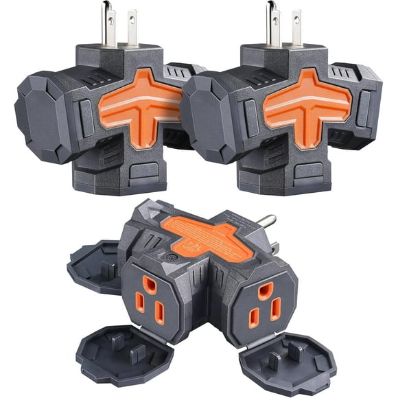Outdoor 3 Way Plug Adapter, Multi Plug Outlet Waterproof, 1 to 3 Power Splitter, Electrical 15A Multiple Plug Extender with Cover for Outside Garden Gara Cruise, Gray, ETL Listed, 3 Pack