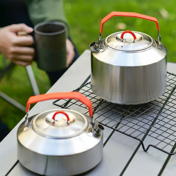 Outdoor 304 Food Grade Stainless Steel Camping Kettle | 1L or 1.6L Capacity | Portable Durable Boiler for Coffee, Tea, Water | Open Flame Safe, Folding Handle, Silver