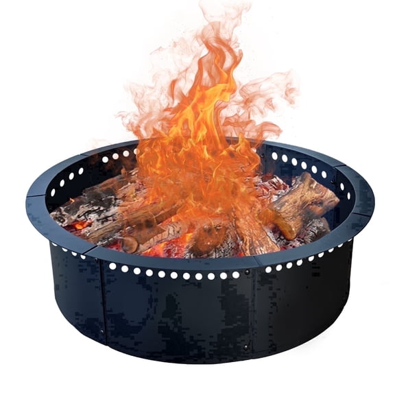 Outdoor 35 Inch Outer/31 Inch Inner Fire Pit Ring Smokeless,Duty Solid Metal Steel Round Firepit Ring Insert for DIY Fire Pits, Outdoor Above or In-Ground, Camping Garden Patio Backyard.