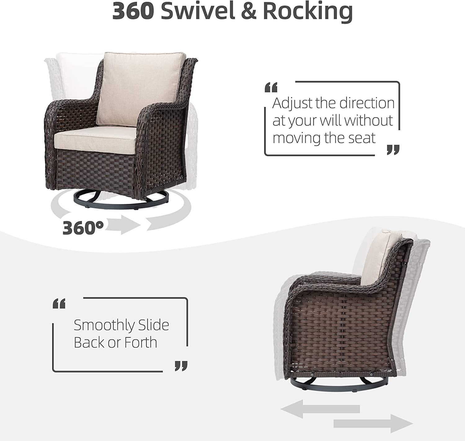 Outdoor 360° Swivel Rocker Patio Chairs Set of 2 and Matching End Table ...