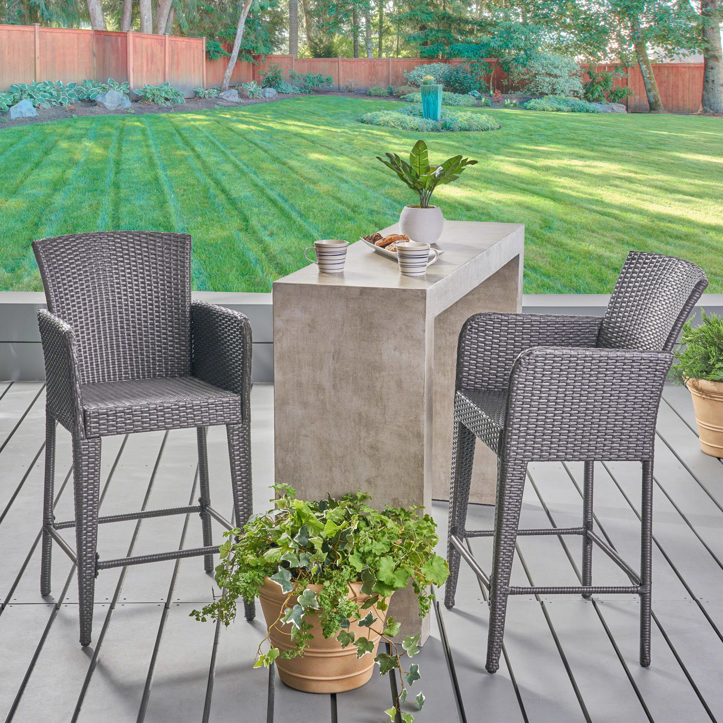 Outdoor 38 Inch Wicker Barstool, Grey