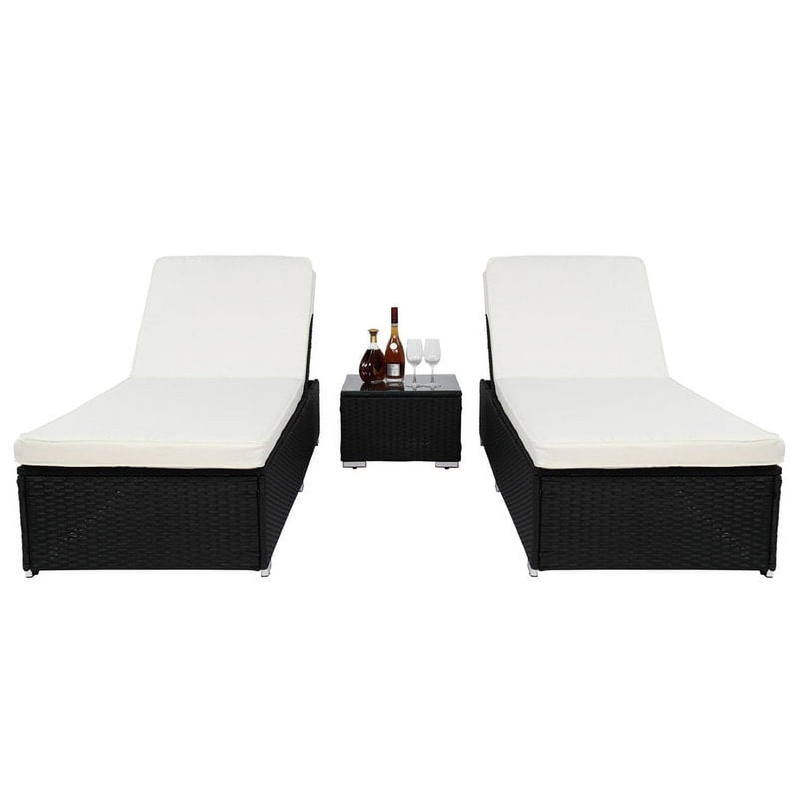 Outdoor Black Wicker Chaise Lounge Set with Beige Cushions