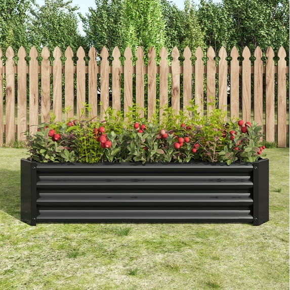 Outdoor 4×2×1ft Raised Garden Bed , Metal Corrugated Rectangle Planter