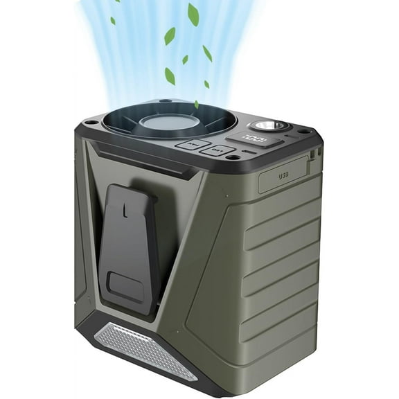 Outdoor 4 In 1 Function USB Waist Fan Belt Fan Clip On Personal Necklace Cooling Work Clothes Fan,3 Speed,9000 mAh,Strong Airflow (Green)