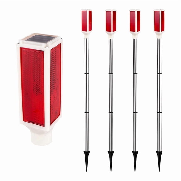 Outdoor 4-Pack Solar Lights Waterproof Driveway Markers with Red Reflective Lights and 2 Modes