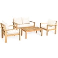 thumbnail image 1 of Outdoor 4 Piece Acacia Wood Chat Set Conversation Sofa and Table Set White, 1 of 5