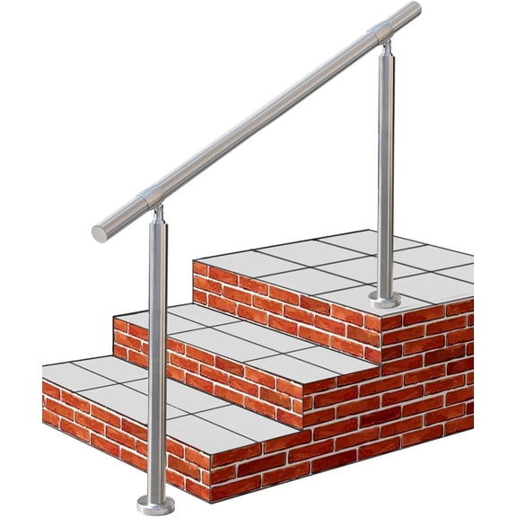 Outdoor 4 Step Handrail, DIY 304 Stainless Steel Transitional Hand Rails with Installation Kit,Silver Porch Stair Railing for Concrete Brick or Wooden Steps, 54x36