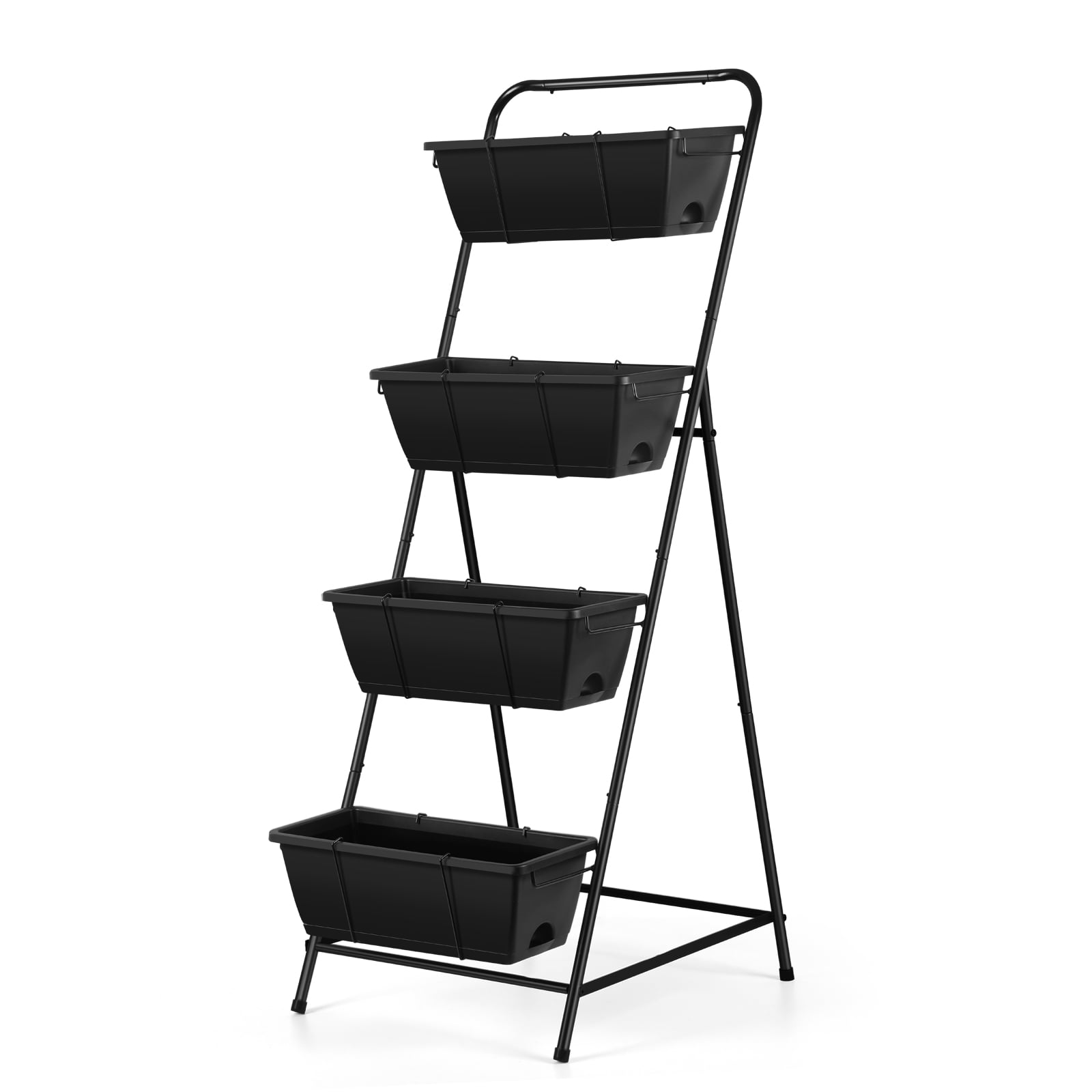 Outdoor 4-Tier Planter Rack with Drainage Holes and Removable Tray Brick Black Metal