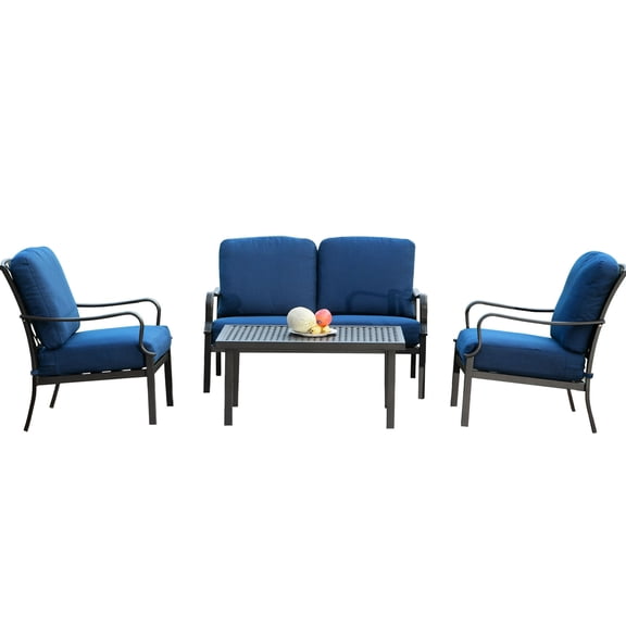 Outdoor 4-piece Conversation Set with Ergonomic Chairs and Rain-avoiding Table / Suitable for Garden, Yard, and Indoor Spaces