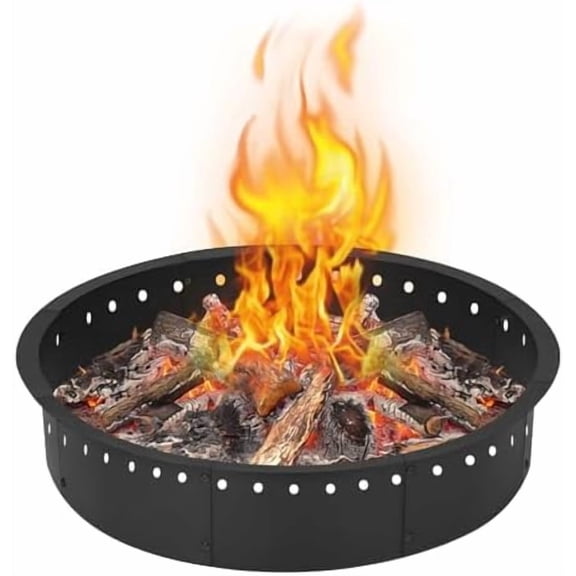 Outdoor 40-Inch Outer/36-Inch Inner Fire Pit Ring Smokeless,Duty Solid Metal Steel Round Firepit Rim Insert for DIY Fire Pits, Outdoor Above or In-Ground, Black$$Garden & Patio