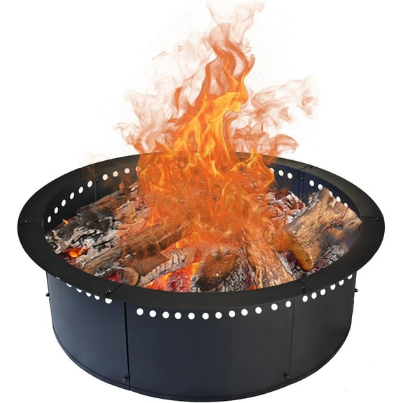 Outdoor 43-Inch Outer/39-Inch Inner Fire Pit Ring Smokeless,Duty Solid Metal Steel Round Firepit Rim Insert for DIY Fire Pits, Outdoor Above or In-Ground, Camping Garden Patio Backyard.