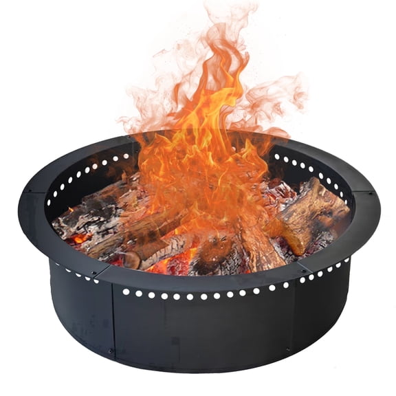 Outdoor 46 Inch Outer/42 Inch Inner Fire Pit Ring Smokeless,Duty Solid Metal Steel Round Firepit Rim Insert for DIY Fire Pits, Outdoor Above or In-Ground, Camping Garden Patio Backyard.