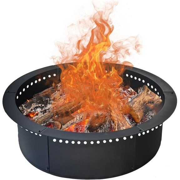 Outdoor 48-Inch Outer/42-Inch Inner Fire Pit Ring Smokeless, Heavy Duty Solid Metal Steel Round Firepit Rim Insert for DIY Fire Pits, Outdoor Above or In-Ground, Camping Garden Patio Backyard
