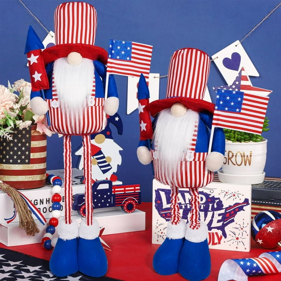 Outdoor 4Th of July Decorations, Patriotic Decorations, Handcrafted Fabric, Rocket Accents, Yard Display, Independence Day Events, White Red Blue, 2 Pc Pack