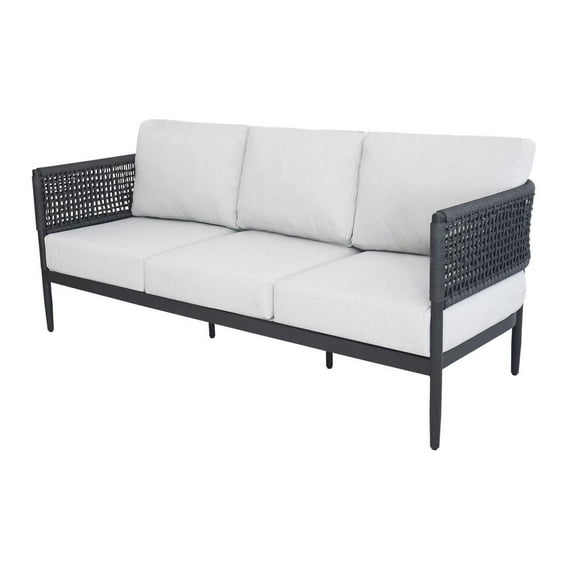 Outdoor 5 Piece Aluminum Woven Abaca Rope Patio Furniture Set - Charcoal