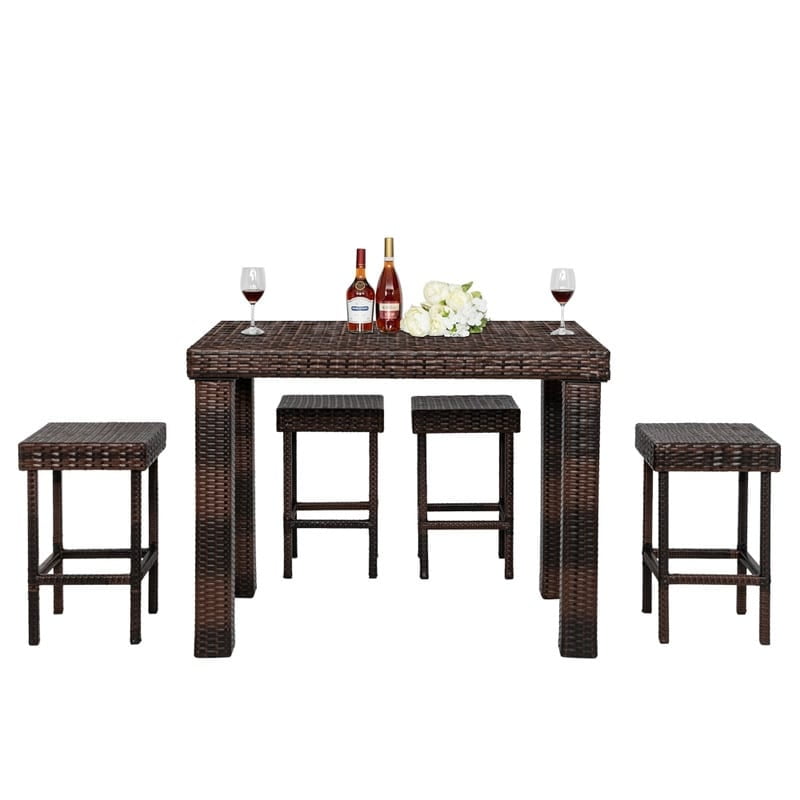 Brown Wicker and Steel 5-Piece Bar Height Dining Set