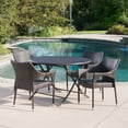 thumbnail image 1 of Outdoor 5 Piece Wicker Dining Set with Foldable Table and Stacking Chairs, Brown, 1 of 12
