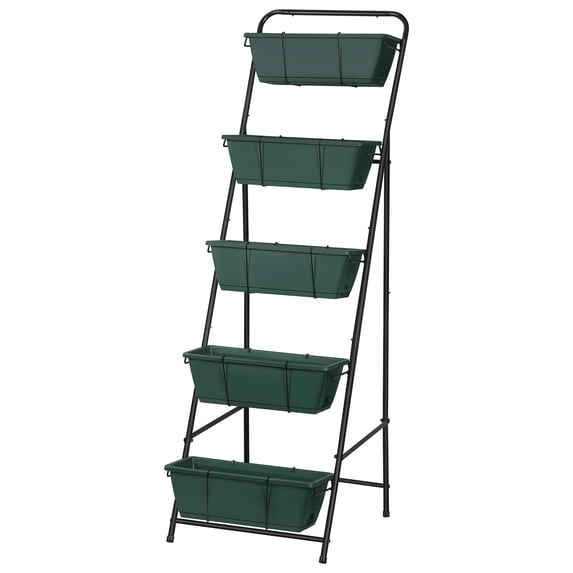 Outdoor 5-Tier Planter Rack with Drainage Holes and Removable Tray Brick Green Metal