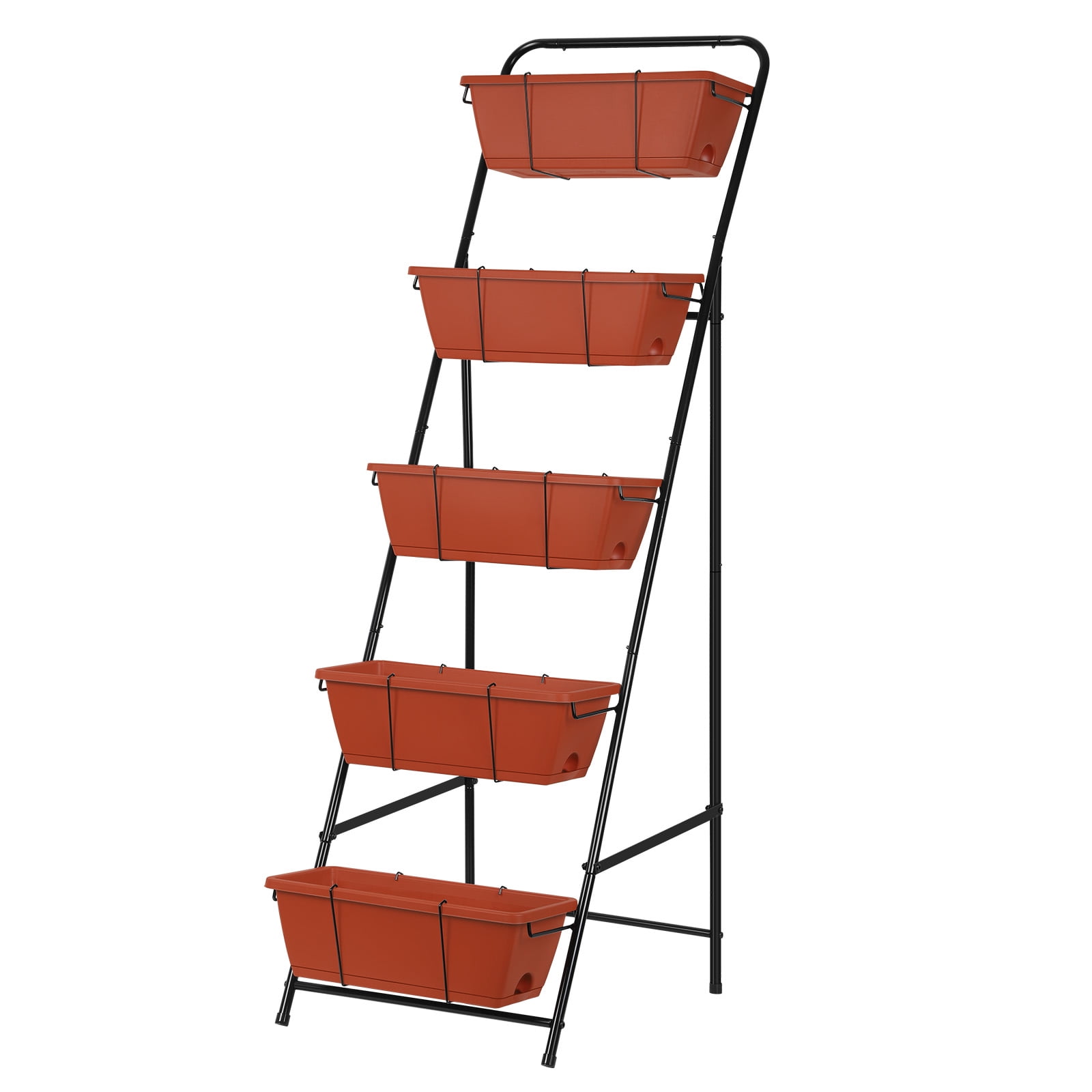 Outdoor 5-Tier Planter Rack with Drainage Holes and Removable Tray ...