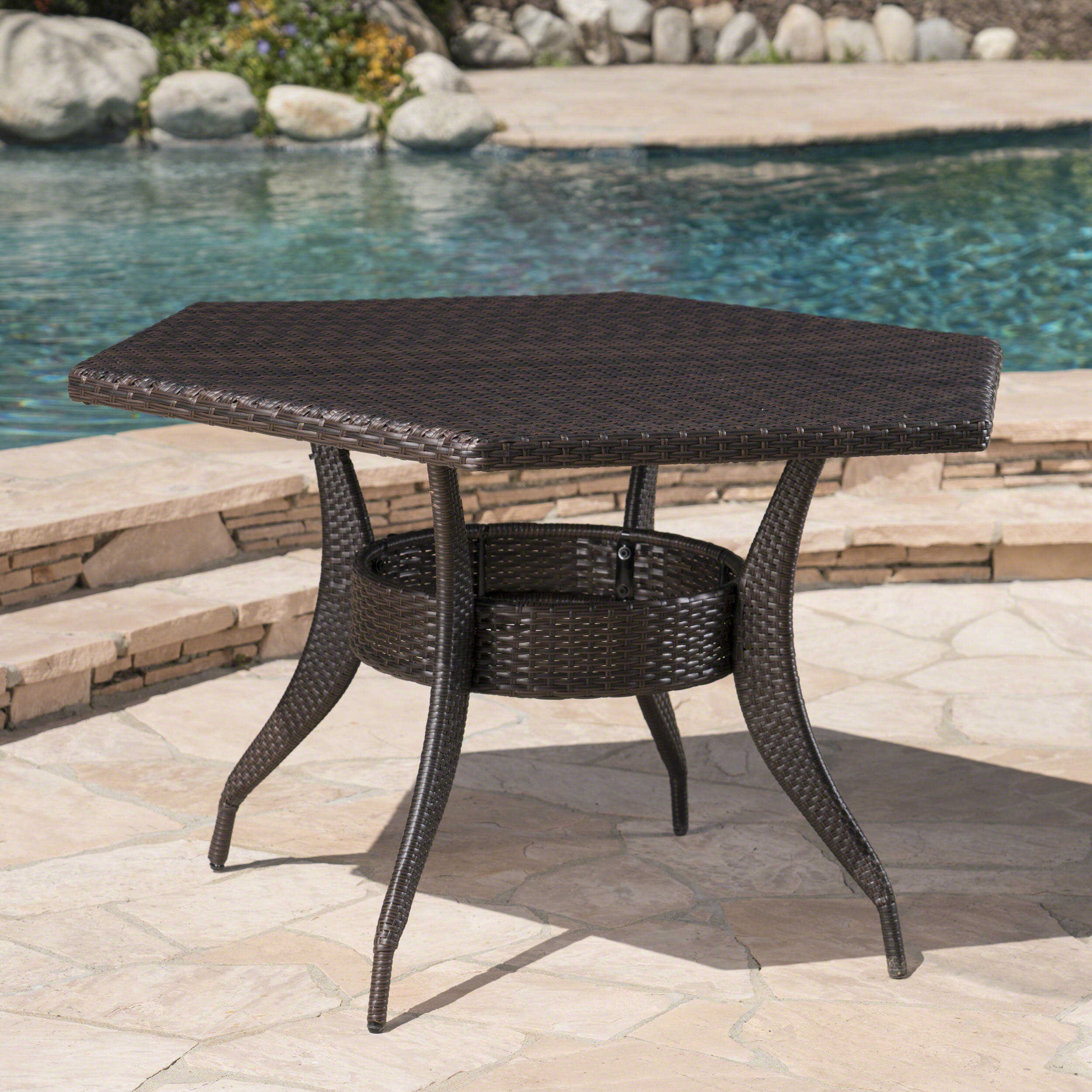 Outdoor 53-Inch Wicker Hexagon Dining Table, Multi Brown - image 1 of 9