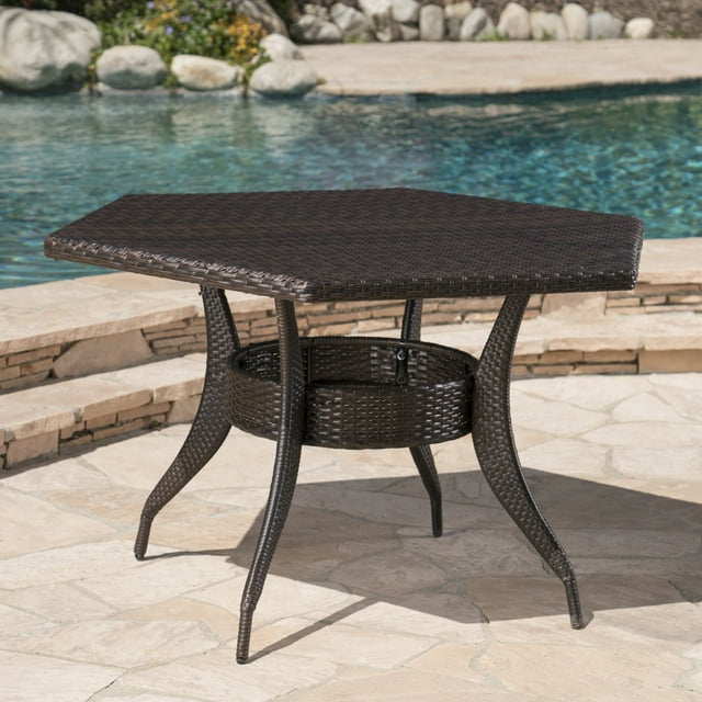 Outdoor 53-Inch Wicker Hexagon Dining Table, Multi Brown