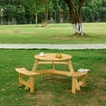 thumbnail image 1 of Outdoor 6 Person Picnic Table, 6 person Round Picnic Table with 3 Built-in Benches, Umbrella Hole, Outside Table and Bench Set for Garden, Backyard, Porch, Patio, Natural, 1 of 5