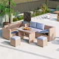 thumbnail image 1 of Outdoor 6-Piece All Weather PE Rattan Sofa Set, Garden Patio Wicker Sectional Furniture Set with Adjustable Seat, Storage Box, Removable Covers and Tempered Glass Top Table, Natural55973, 1 of 16
