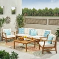 thumbnail image 1 of Outdoor 6 Seater Finished Acacia Wood Sofa and Club Chair Set with Cushions,Teak,Cream, 1 of 6