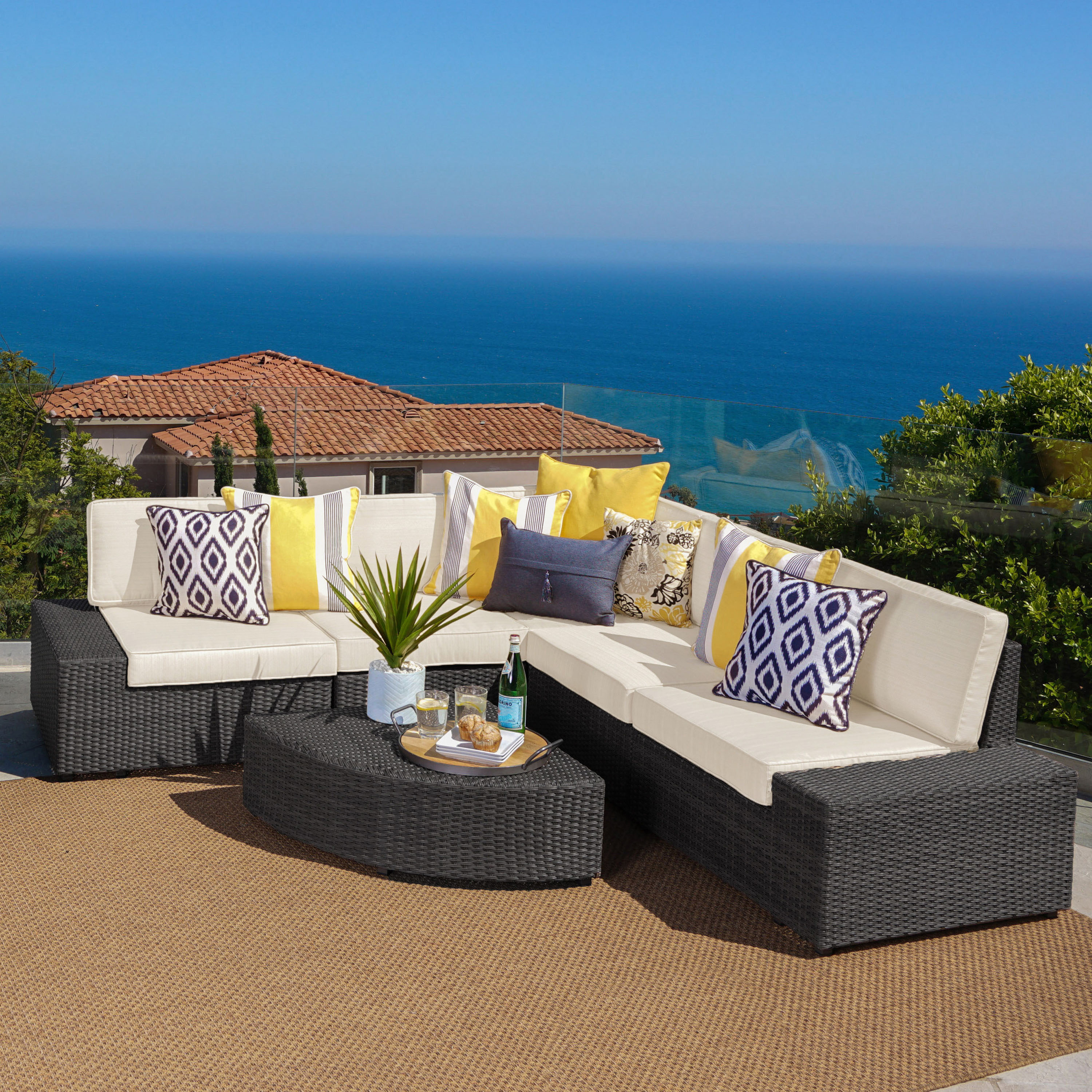 Outdoor 6-piece Grey Wicker Sofa Set - image 1 of 10