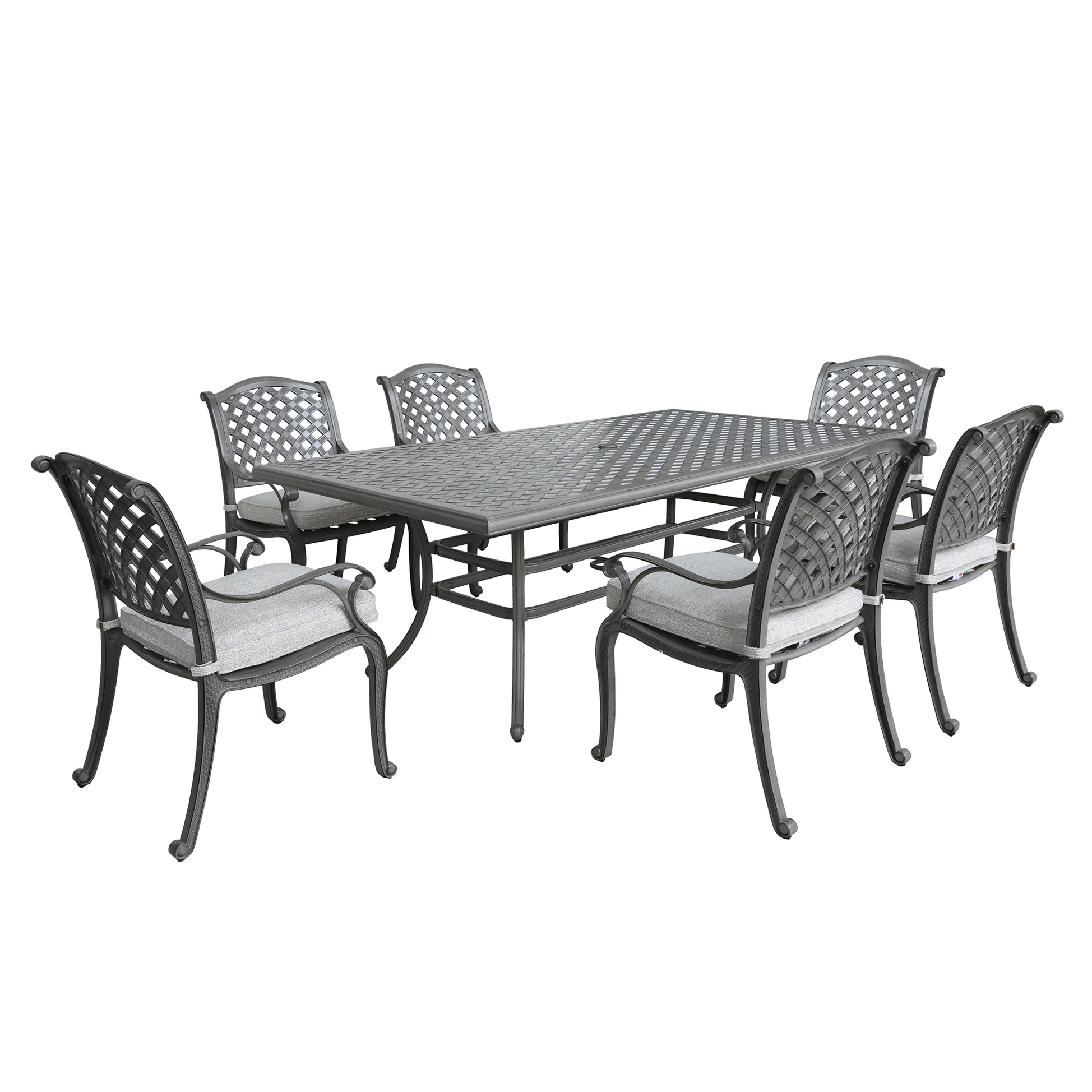 Curated visual reference: Picture Idea: Outdoor 7 Aluminum Dining With Cushion Golden Gauze