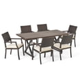 thumbnail image 1 of Outdoor 7 Piece Aluminum Dining Set with Wicker Dining Chairs and Cushions,White,Multibrown, 1 of 10