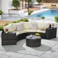 thumbnail image 1 of Outdoor 7-Piece Half-Moon Sectional Furniture Set, Set with Empered Glass Round Coffee Table, Patio Curved Sofa Set, Sofa for Poolside Backyard, Beige, 1 of 7