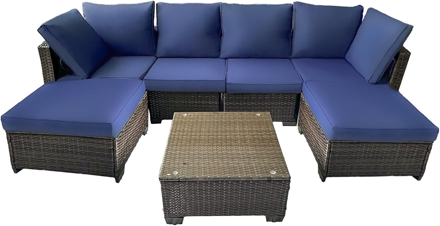 Outdoor 7Piece Patio Conversation Sets, Patio Furniture Set with Glass