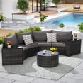 thumbnail image 1 of Outdoor 7-Piece Patio Furniture Set, Half-Moon Curved Sectional Sofa Set with 2 Side Tables & 1 Coffee Table, All-Weather Wicker Patio Conversation Set for Poolside Backyard, Dark Gray, 1 of 9